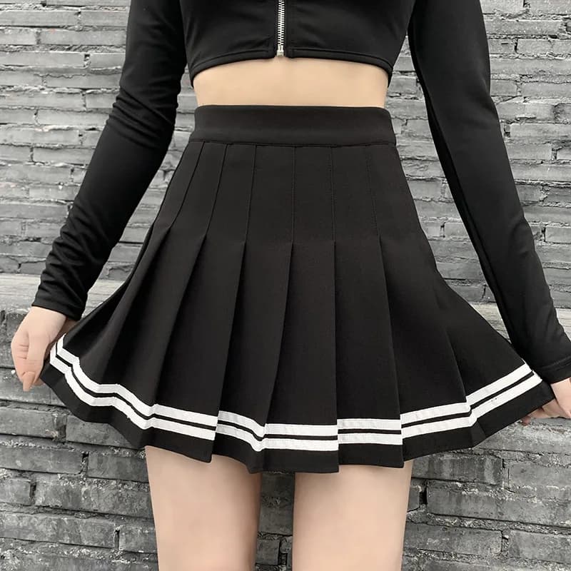 Patchwork Skirt Black Pleated
