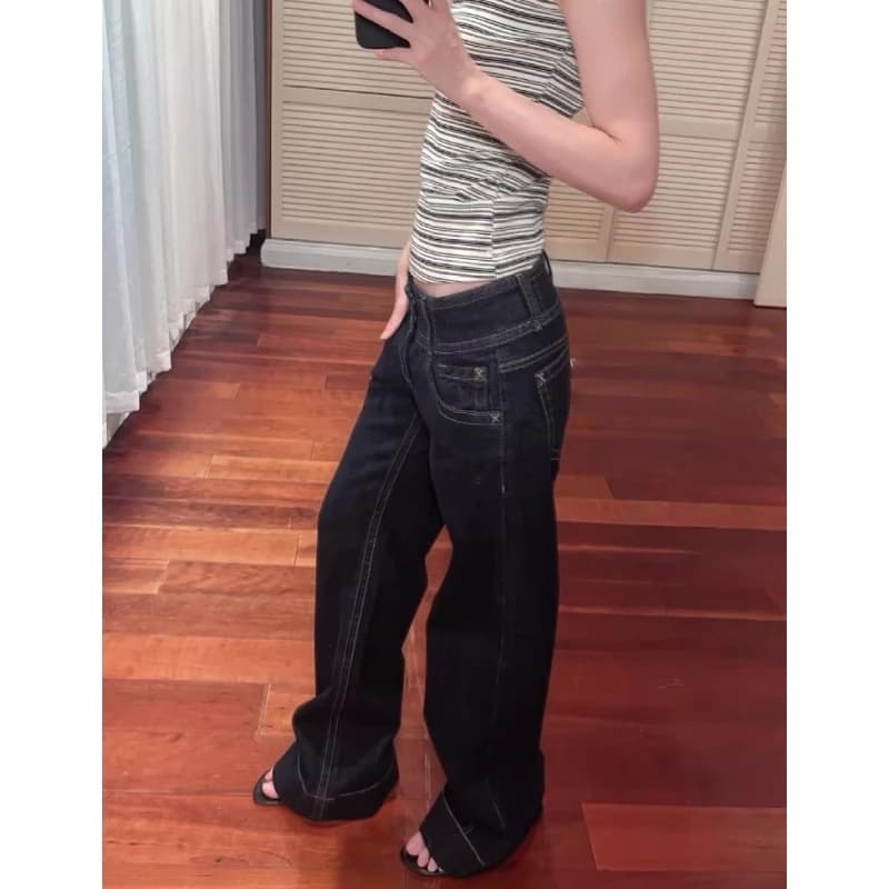 Blue Button Low Waist Jeans