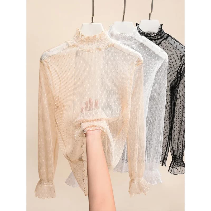 High Collar Mesh Blouse
