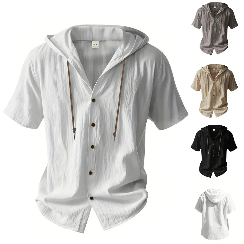 Cotton Linen Hooded Shirt